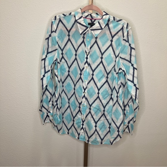 Talbots Blue and Black Print Button Down Shirt XL - Picture 1 of 6